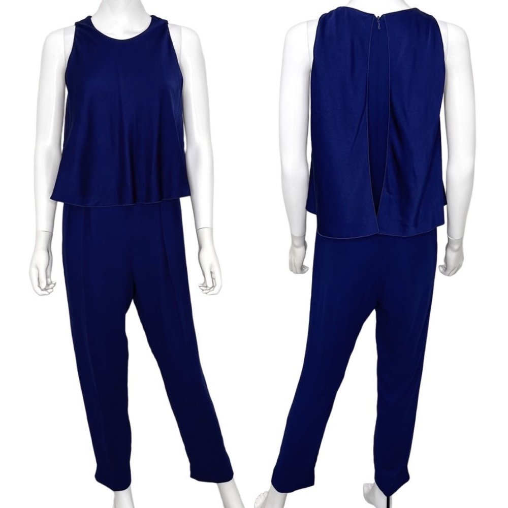 Max Mara Sleeveless Layered Pleated Tapered Leg Jumpsuit in Royal Blue Size 4